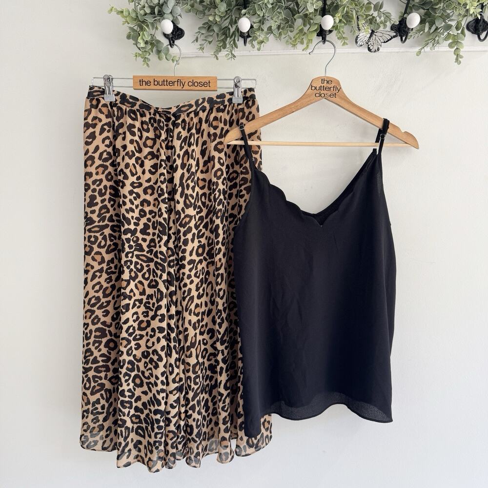 Space 46 Leopard Print Midi Skirt And Tank Top Large #JC